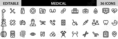 Medical icon pack design in adobe illustrator I Editable Stoke I Victor File. 