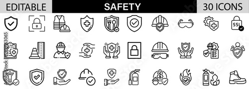 Safety icon pack design in adobe illustrator I Editable Stoke I Victor File. 