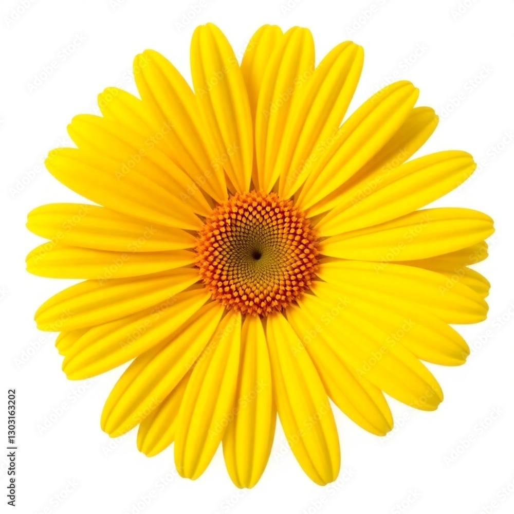 High-resolution stock photo a vibrant yellow daisy, petals sharply defined, isolated on a pure white background, commercial use, professional lighting and post-processing High-resolution stock photo a vibrant yellow daisy, petals sharply defined, isolated on a pure white background, commercial use, professional lighting and post-processing