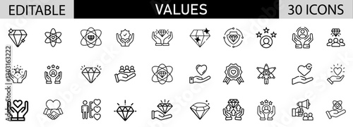 Values Icon Pack Design In Adobe Illustrator I  Editable Stoke I  Victor File.