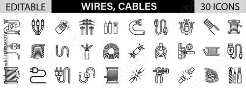 Wires, Cables, Connection icon pack design in adobe illustrator I Editable Stoke I Victor File. 