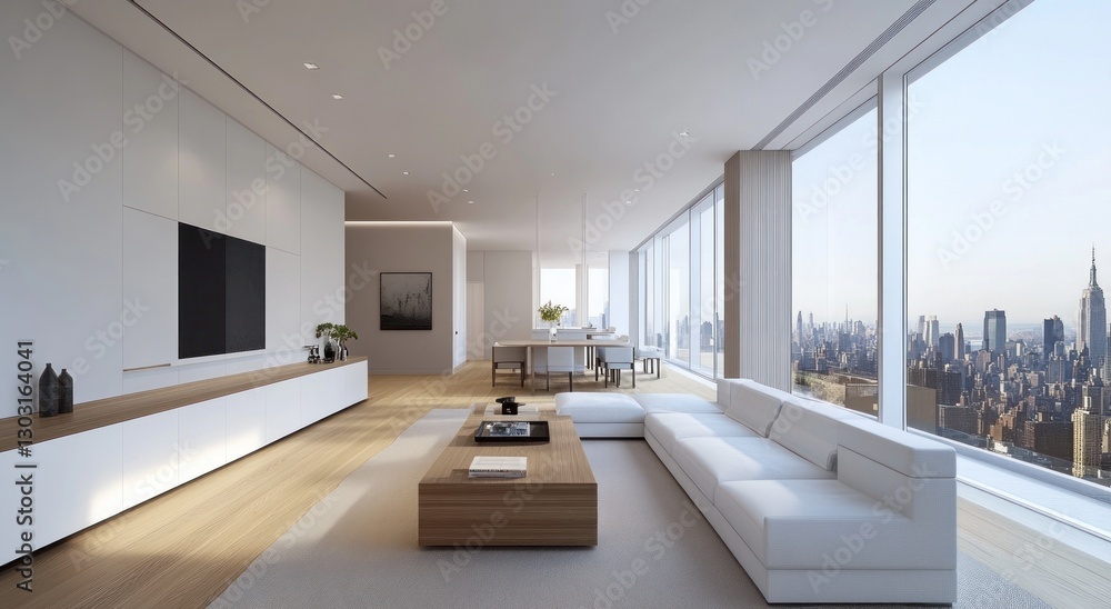 Fototapeta premium Modern penthouse living room with city view (6)