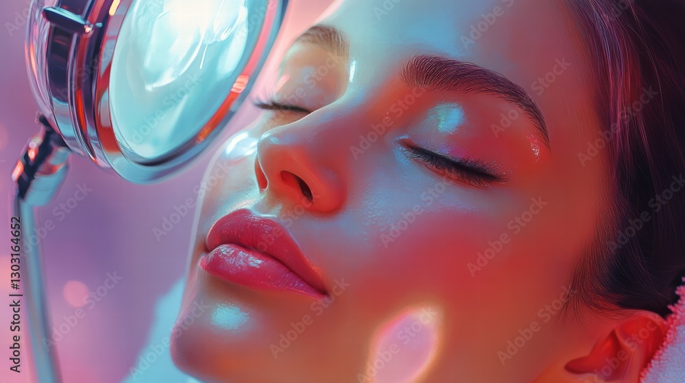 Naklejka premium Woman enjoying facial spa treatment under magnifying