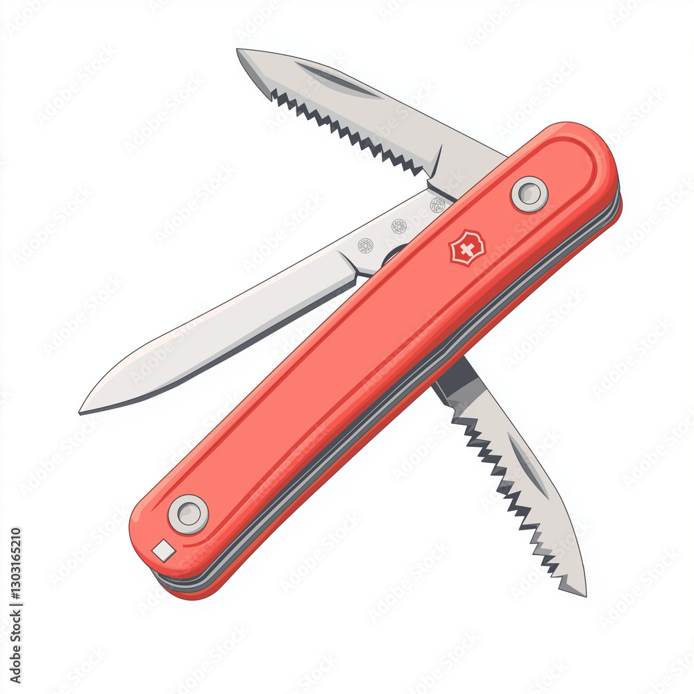 Red multi-tool pocket knife with several tools, isolated on a white background Red multi-tool pocket knife with several tools, isolated on a white background