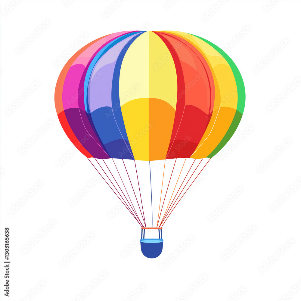 Fototapeta premium A colorful hot air balloon with rainbow colors floating in the sky, isolated on a white background
