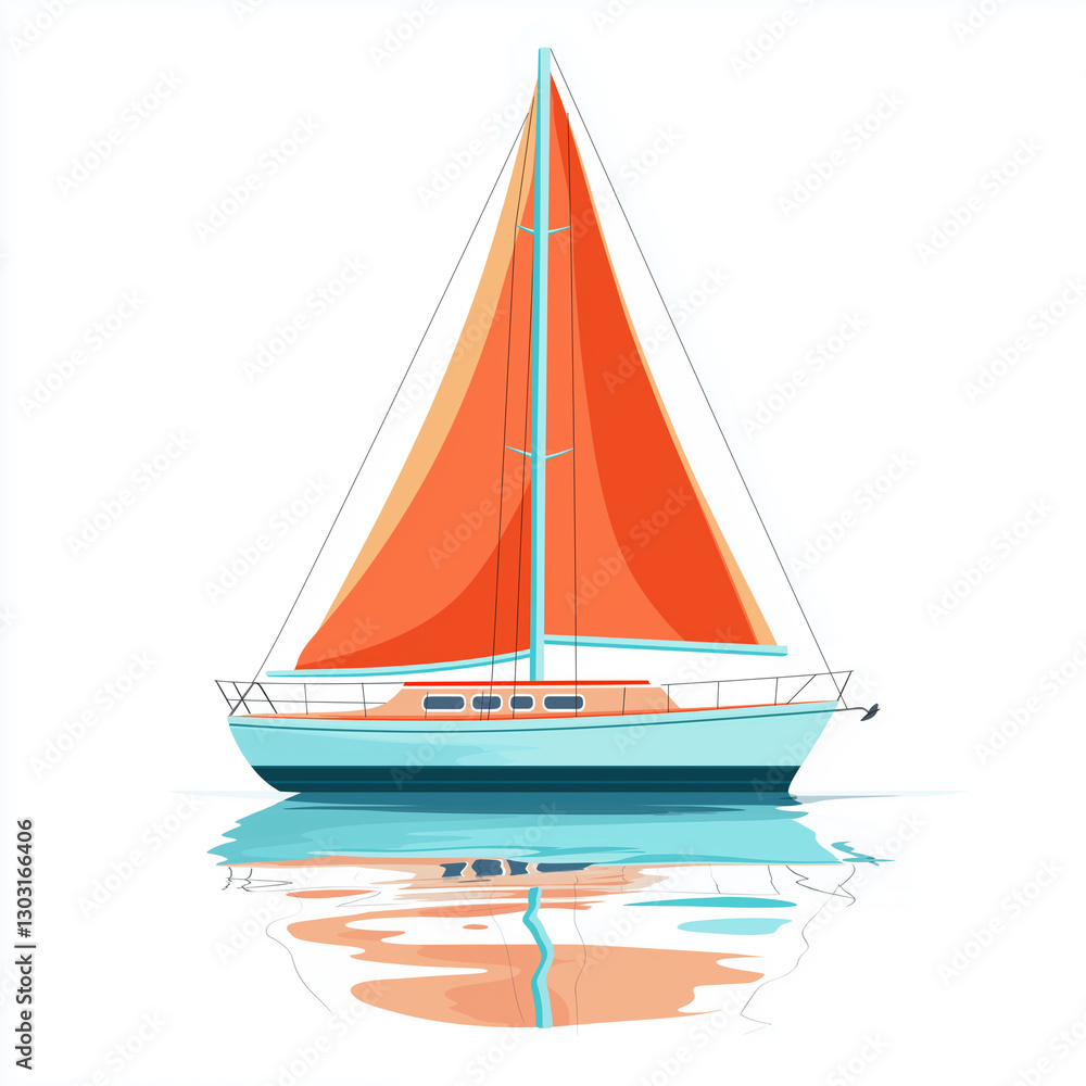Fototapeta premium A beautiful sailboat with orange sails drifting on still water, capturing the essence of marine adventure and relaxation