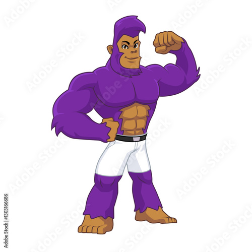 purple gorilla bodybuilder cartoon mascot character