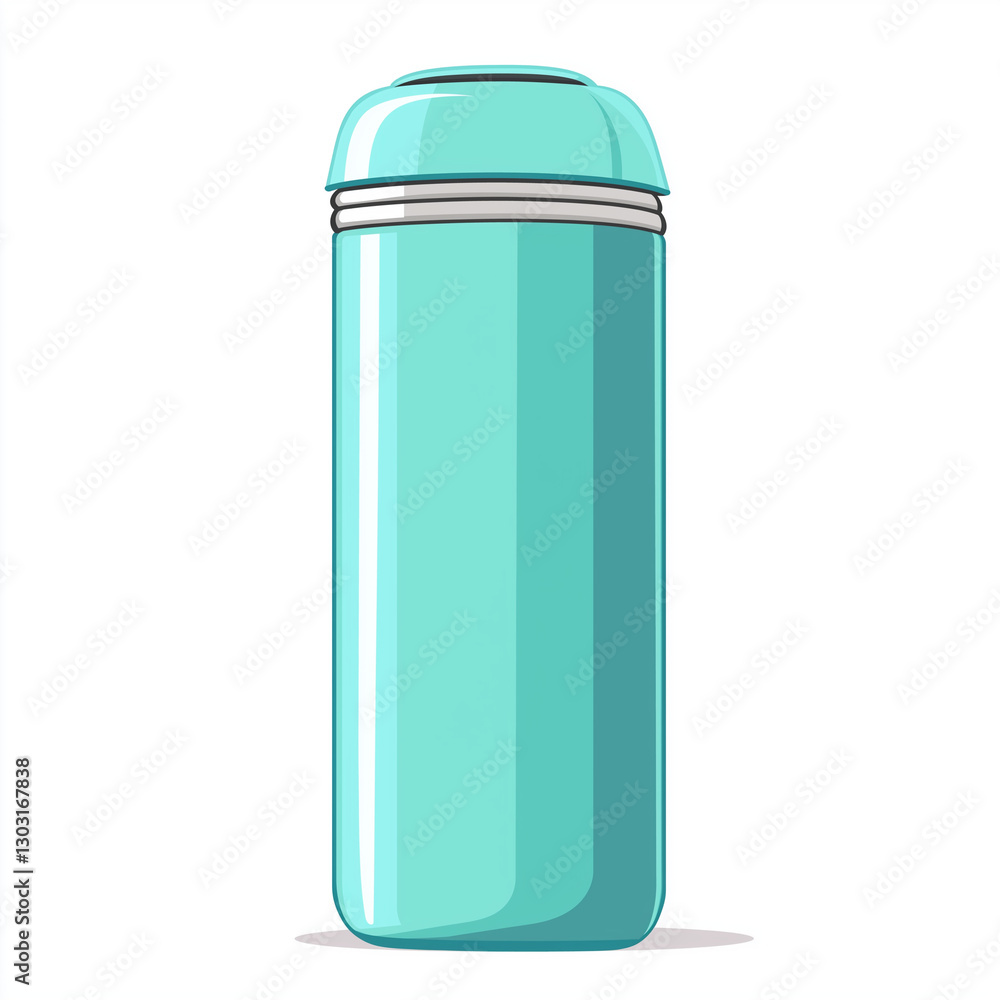 A sleek and modern teal thermos flask with a rounded cap, perfect for keeping drinks hot or cold while on the go A sleek and modern teal thermos flask with a rounded cap, perfect for keeping drinks hot or cold while on the go