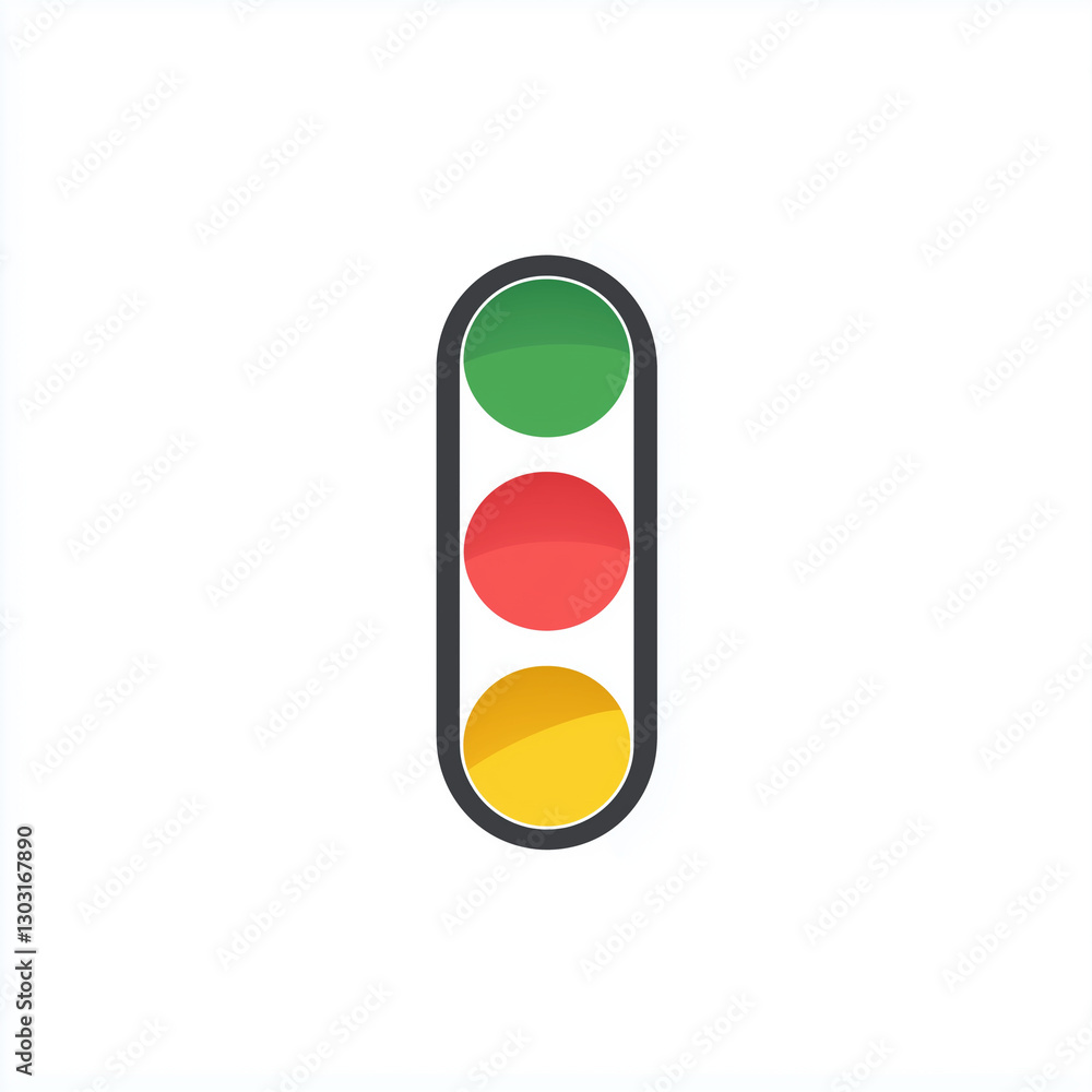 A simple vertical traffic light with red, yellow, and green indicators, representing transportation control and urban road safety A simple vertical traffic light with red, yellow, and green indicators, representing transportation control and urban road safety