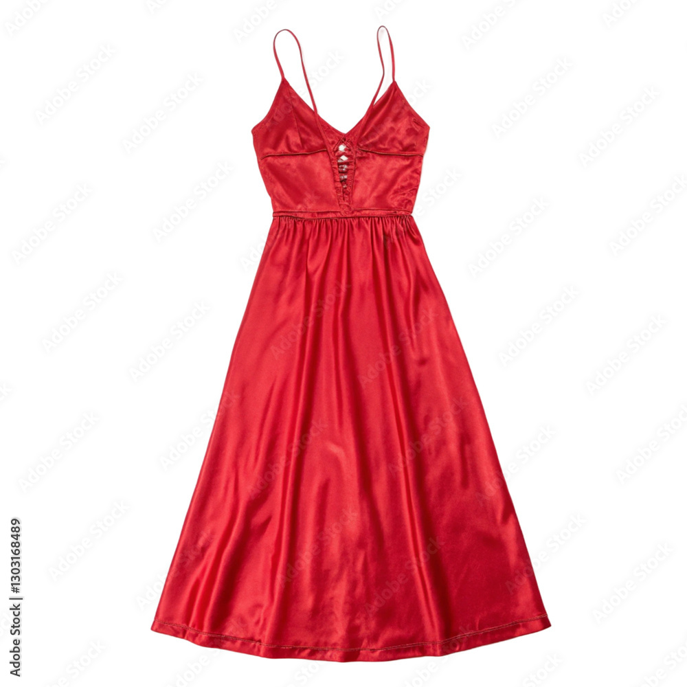Red satin dress isolated on transparent background  
