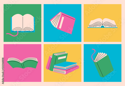 Colorful Book Illustrations. Simple and flat style.