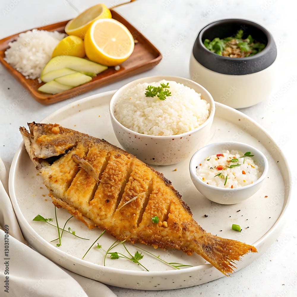 fried fish with rice fried fish with rice