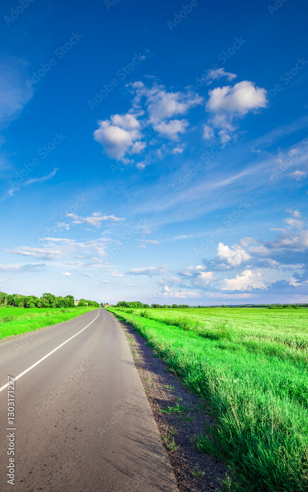 Long road with a clear blue sky above it Long road with a clear blue sky above it