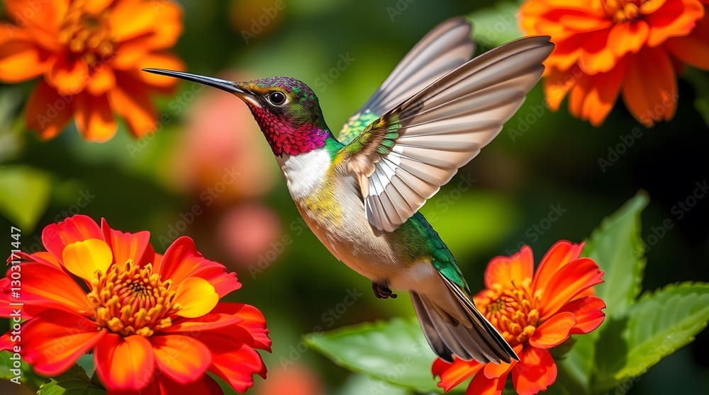 Fototapeta premium Hummingbird with Flowers