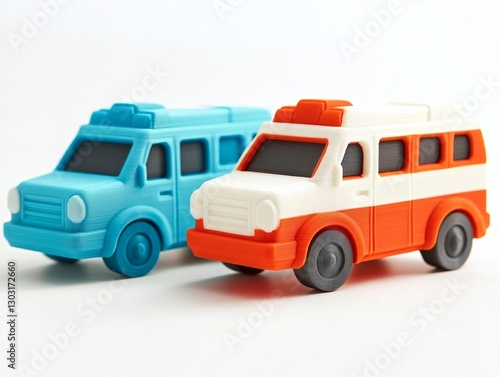 Wallpaper Mural 3D Printed Ambulance Toys in Multiple Colors on White Background Torontodigital.ca