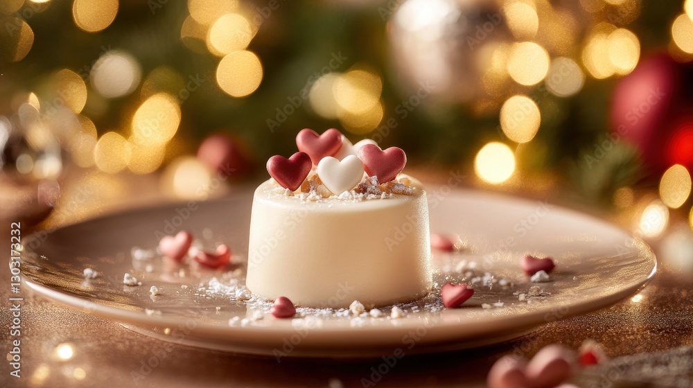 Elegant Dessert with Fondant Hearts in Studio Light Elegant Dessert with Fondant Hearts in Studio Light