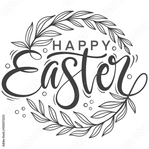 Happy easter hand lettering calligraphy isolated on white background. Vector holiday illustration element. Happy easter script calligraphy