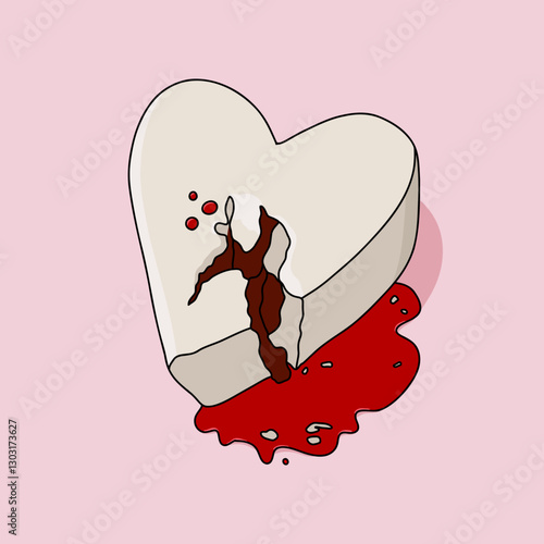 Broken Heart with Blood Drip Illustration