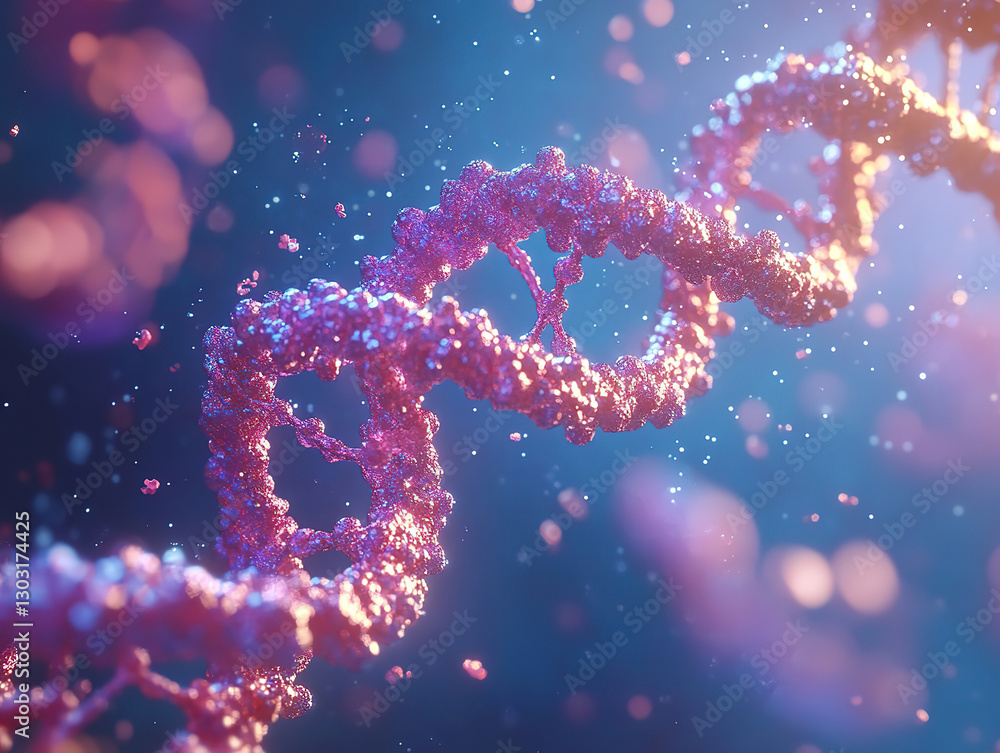 DNA structure design in digital art with a blue backdrop