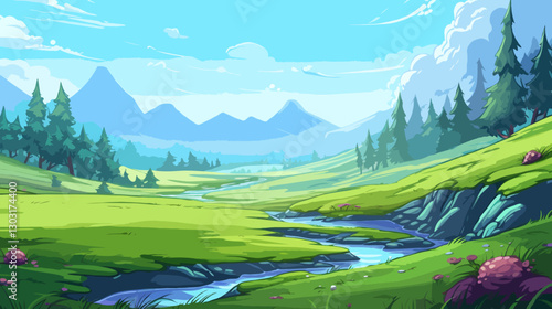 Open grassland with river