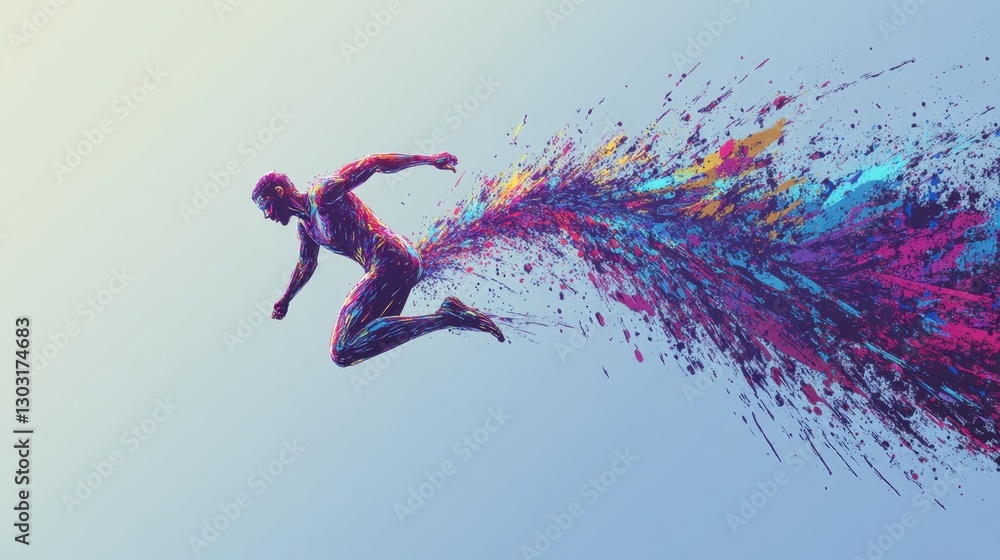 Obraz premium Abstract Colorful Running Man: A Dynamic Burst of Energy and Motion
