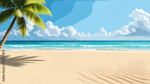 Tropical sandy beach with palm tree