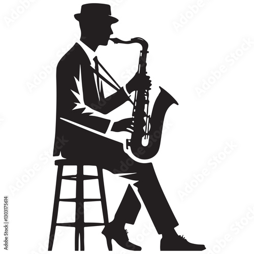 Silhouette of a Jazz Musician Playing Saxophone Illustration for Posters