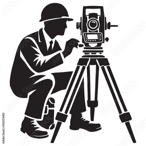 Surveyor Silhouette Illustration Construction Professional Vector Design Silhouette