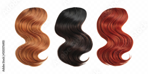 three copper hair swatches in different colour style isolated on white background