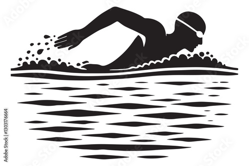Silhouette Swimmer Vector Art Illustration of Freestyle Stroke Water