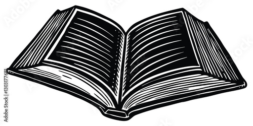Open Book Sketch - Transparent Engraving, Scratch-Board Black & White Illustration