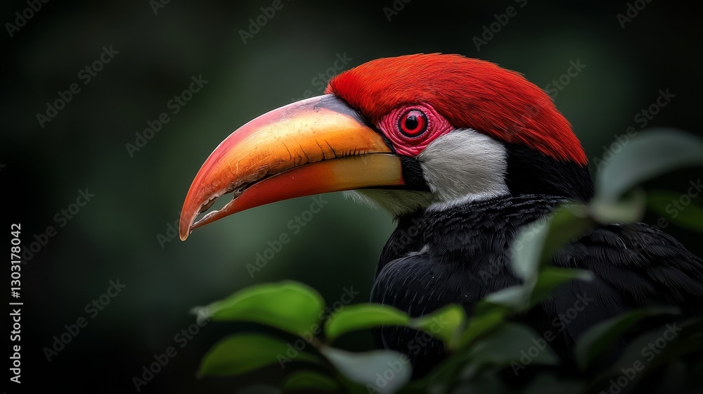 Fototapeta premium Wild hornbill bird in flight tropical forest nature photography vibrant colors close-up birdwatching adventure