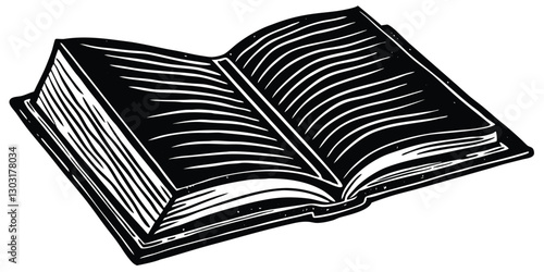 Open Book Sketch - Transparent Engraving, Scratch-Board Black & White Illustration