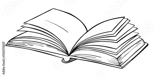 Open Book Sketch - Transparent Engraving, Scratch-Board Black & White Illustration