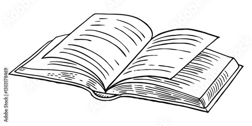 Open Book Sketch - Transparent Engraving, Scratch-Board Black & White Illustration