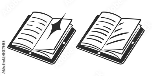 Open Book Sketch - Transparent Engraving, Scratch-Board Black & White Illustration