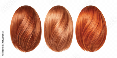 three copper hair swatches in different colour style isolated on white background