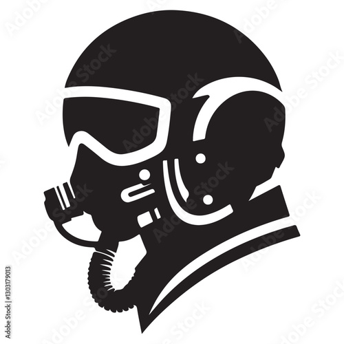 Pilot helmet side view silhouette aviation headgear vector graphic
