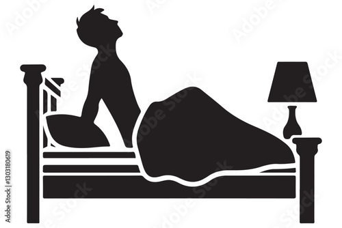 Silhouette of a Man Waking up in Bed Morning Routine