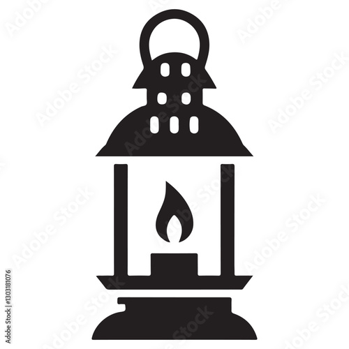 Vintage lantern silhouette illustration glowing with warmth illuminating the darkness