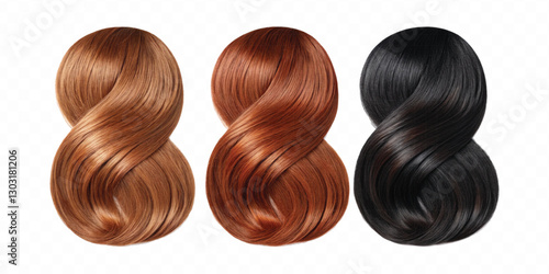 three copper hair swatches in different colour style isolated on white background