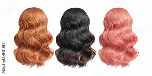 three copper hair swatches in different colour style isolated on white background