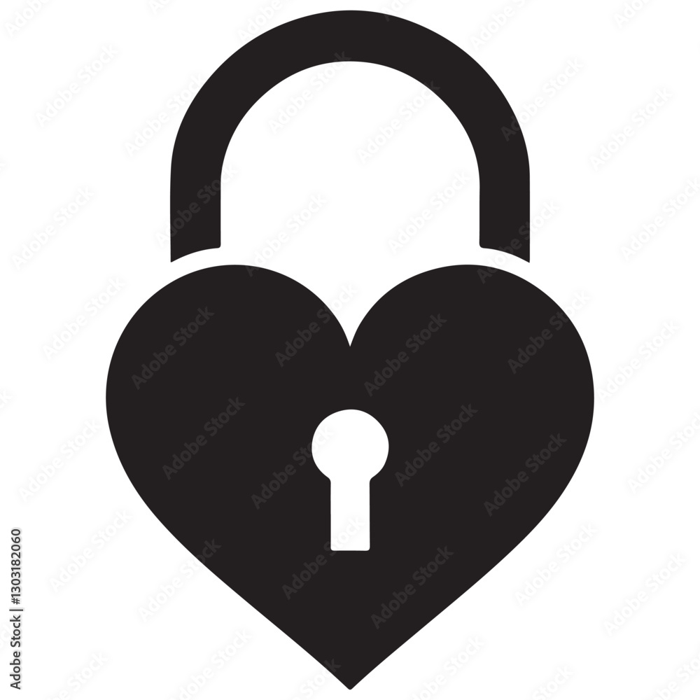 Heart Shaped Padlock Silhouette Love Symbol Vector Illustration Heart Shaped Padlock Silhouette Love Symbol Vector Illustration