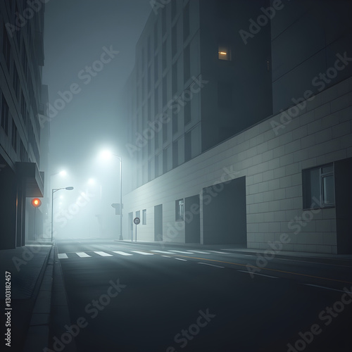 empty foggy street, liminal space, 3d render