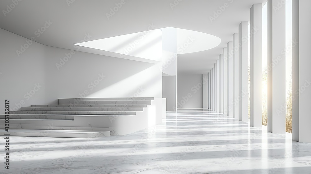 Fototapeta premium abstract empty room with white walls floor and white cube