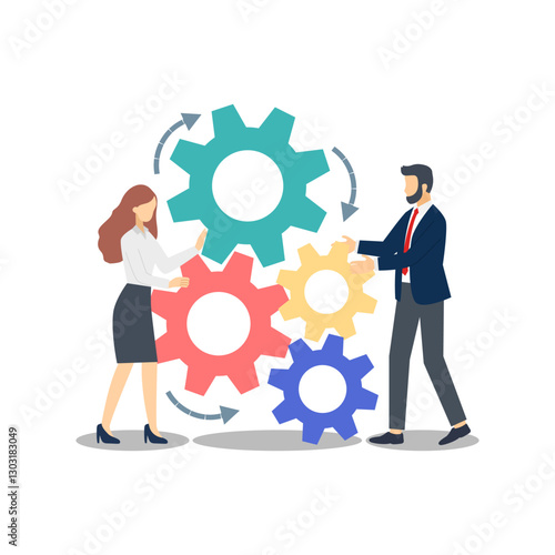 A team working together to turn the gears of business, driving progress forward.
