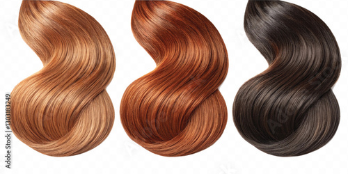three copper hair swatches in different colour style isolated on white background