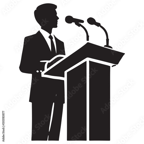 Silhouette Business Presentation Speaker at Podium Giving Speech Vector