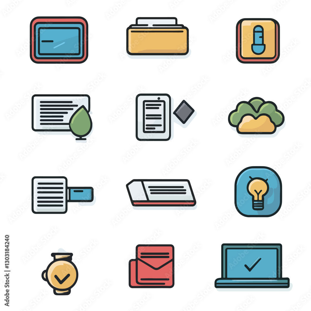 2D info collection icons in line style 2D info collection icons in line style