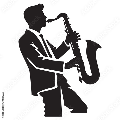 Saxophone Player Silhouette Wearing Hat Playing Musical Instrument Concert